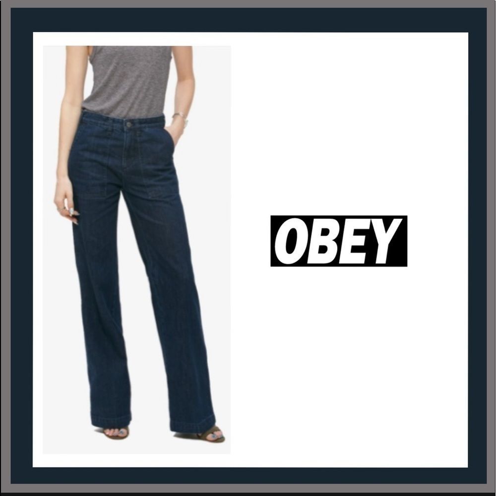 Obey The Siren Wide Leg Dark‎ Wash Jeans Size 28